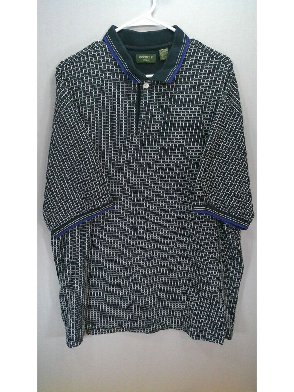 Dockers Golf Men's XL Cotton Polo Shirt Black and White Grid